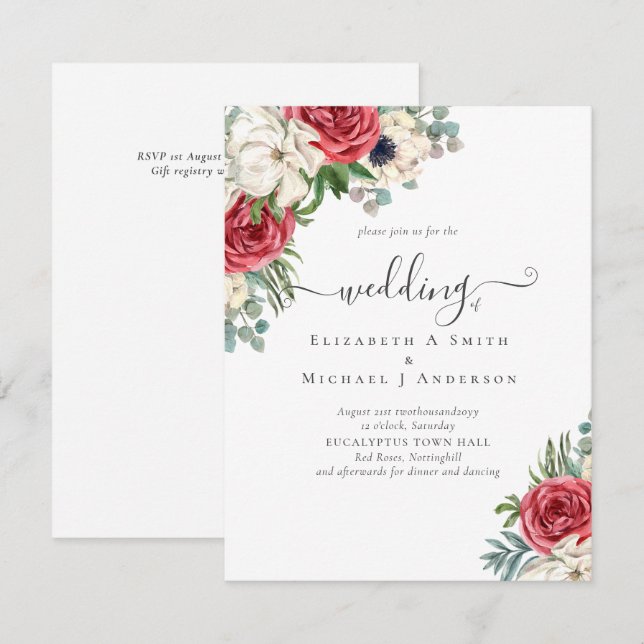 Elegantes Hochzeitsbudget Red White Blue Floral (Vorne/Hinten)
