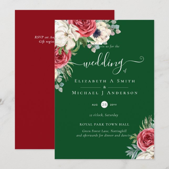 Elegantes Hochzeitsbudget Red White Blue Floral (Vorne/Hinten)