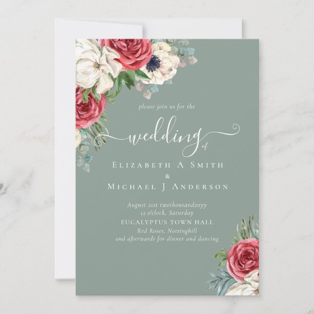 Elegantes Hochzeitsbudget Red White Blue Floral Einladung (Vorderseite)