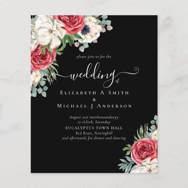 Elegantes Hochzeitsbudget Red White Blue Floral Flyer (Vorne)