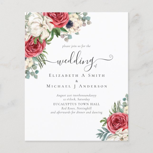 Elegantes Hochzeitsbudget Red White Blue Floral Flyer (Vorne)