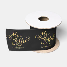 Elegantes Hochzeitschwarz und Gold Satinband