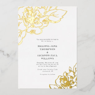 Elegantes Hochzeitsdesign mit goldenen Blumen Folieneinladung