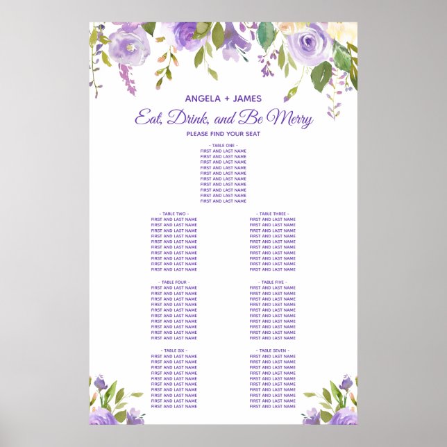 Elegantes Hochzeitsdiagramm für Wasserfarben Poster (Vorne)