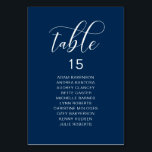 Elegantes Hochzeitsessen, Gästekarte Tischnummer<br><div class="desc">Hochzeitliches Abendessen Gästekartenkarte,  moderne elegante blaue Schrift Navy. Passen Sie den Text an und / oder entfernen und füllen Sie mit Ihrem Hochzeitskonzert themed.</div>