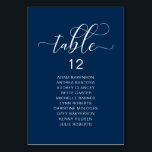 Elegantes Hochzeitsessen, Gästekarte Tischnummer<br><div class="desc">Hochzeitliches Abendessen Gästekartenkarte,  moderne elegante blaue Schrift Navy. Passen Sie den Text an und / oder entfernen und füllen Sie mit Ihrem Hochzeitskonzert themed.</div>