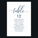 Elegantes Hochzeitsessen, Gästekartentisch Tischnummer<br><div class="desc">Hochzeitliches Abendessen Gästekartenkarte,  moderne elegante blaue Schrift Navy. Passen Sie den Text an und / oder entfernen und füllen Sie mit Ihrem Hochzeitskonzert themed.</div>