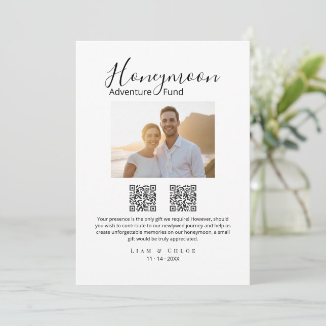 Elegantes Hochzeitsgeschenk-Fonds QR-Code-Schild m Einladung (Stehend Vorderseite)