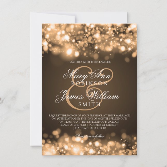 Elegantes Hochzeitsglanzlicht Gold Einladung (Vorderseite)