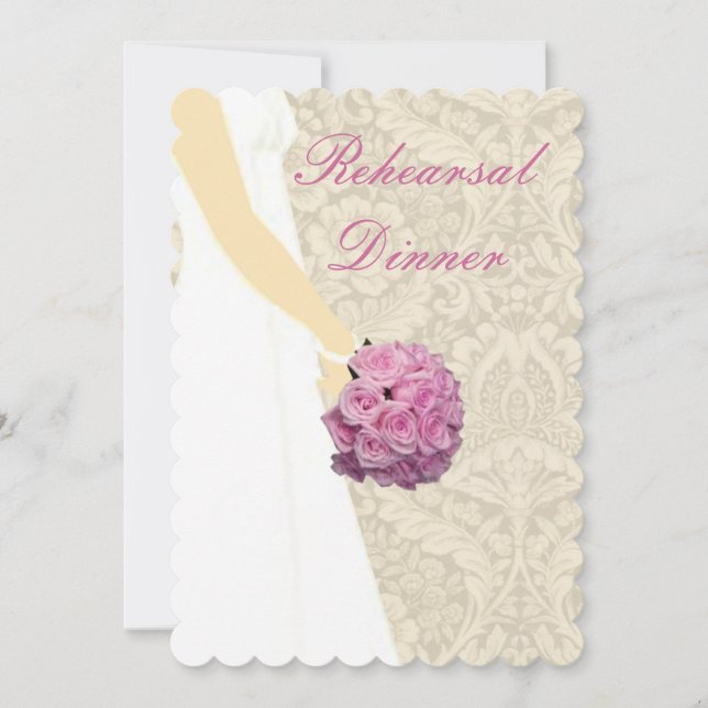 Elegantes Hochzeitsgown Probe Dinner Einladung (Vorderseite)