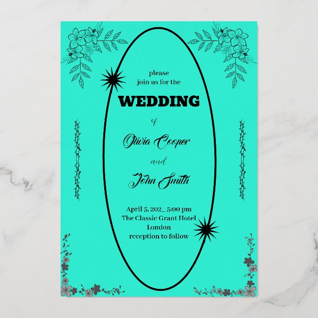 Elegantes Hochzeitskartendesign Folieneinladung (Vorderseite)