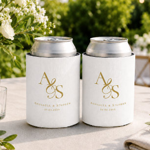 Elegantes Hochzeitsklassiker-Monogramm Weiß Beige- Dosenkühler