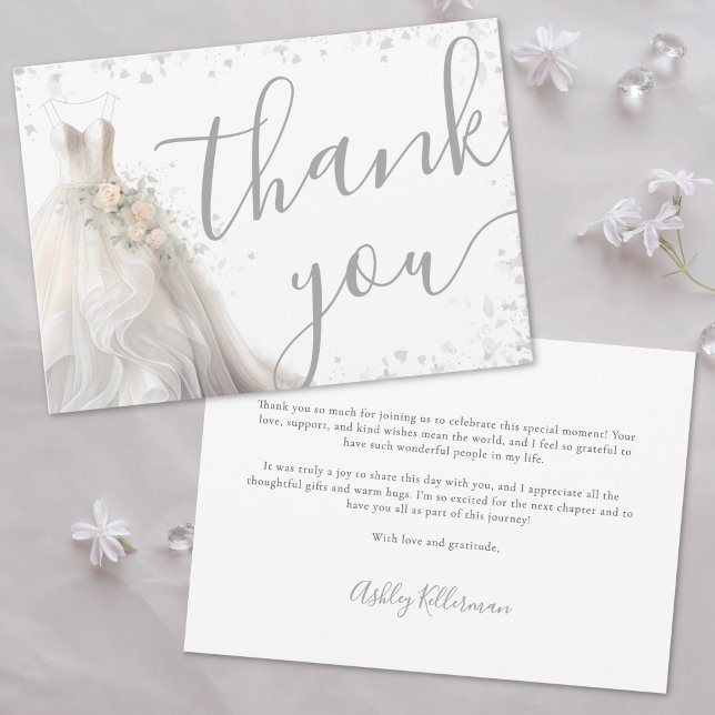 Elegantes Hochzeitskleid-Brautparty Dankeskarte (Elegant Wedding Dress Bridal Shower Thank You Card)