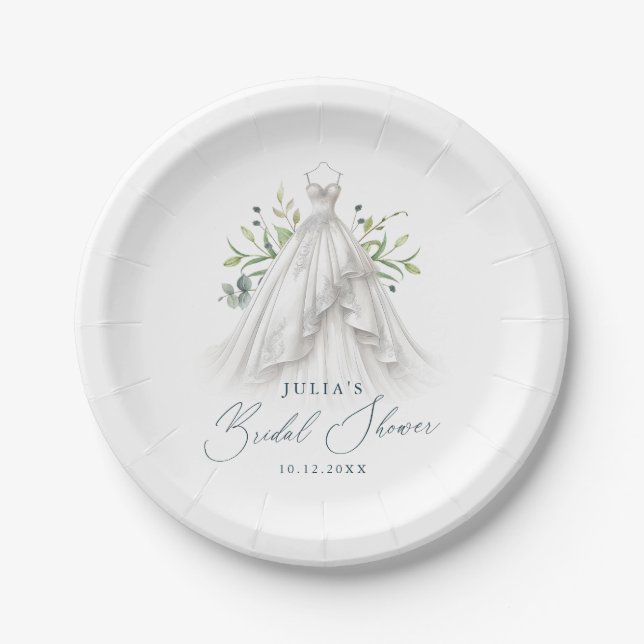 Elegantes Hochzeitskleid-Brautparty Pappteller (Vorderseite)