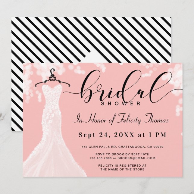 Elegantes Hochzeitskleid Bridal Dusche Einladung (Vorne/Hinten)
