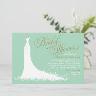Elegantes Hochzeitskleid in Mint und Gold für die  Einladung