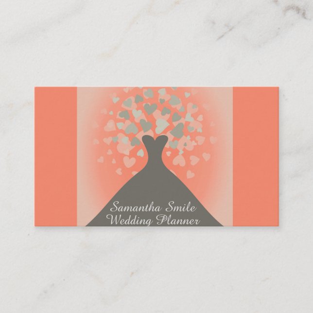 Elegantes Hochzeitskleid mit Herz-Hochzeitsplaner Visitenkarte (Vorderseite)