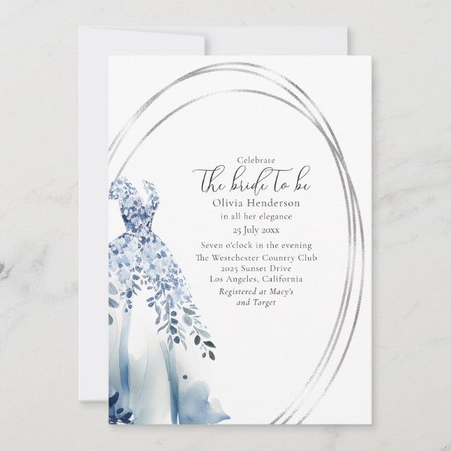 Elegantes Hochzeitskleid, Silver Frame Brautparty Save The Date (Vorderseite)