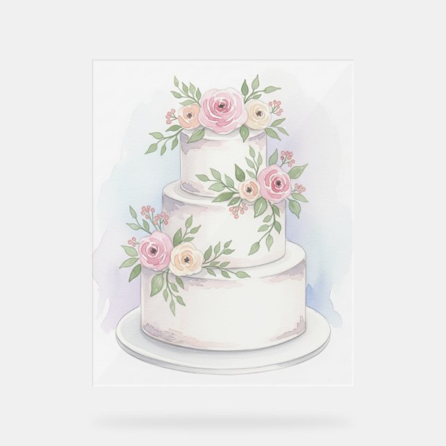 Elegantes Hochzeitskuchen Akryllisches Zeichen Acrylschild (Vorderseite)