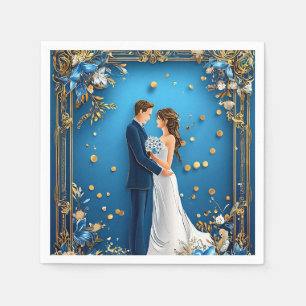 Elegantes Hochzeitskuppeln mit Blumenrahmen Serviette