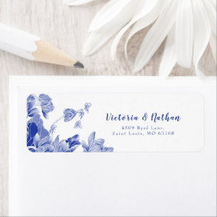 Elegantes Hochzeitslabel in Blau und Weiß