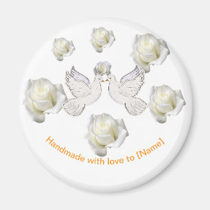 Elegantes Hochzeitsmagnet mit Tauben und weißen Ro Magnet