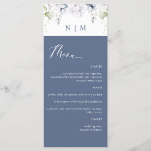 Elegantes Hochzeitsmenü der Marine und der Weißen Menükarte