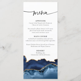 Elegantes Hochzeitsmenü für Navy Blue und Gold Aga Menükarte