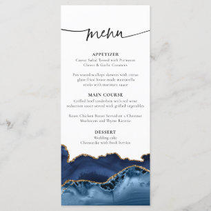 Elegantes Hochzeitsmenü für Navy Blue und Gold Aga Menükarte
