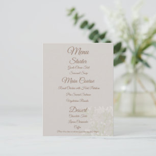 Elegantes Hochzeitsmenü in Creme, klassische Schri Postkarte