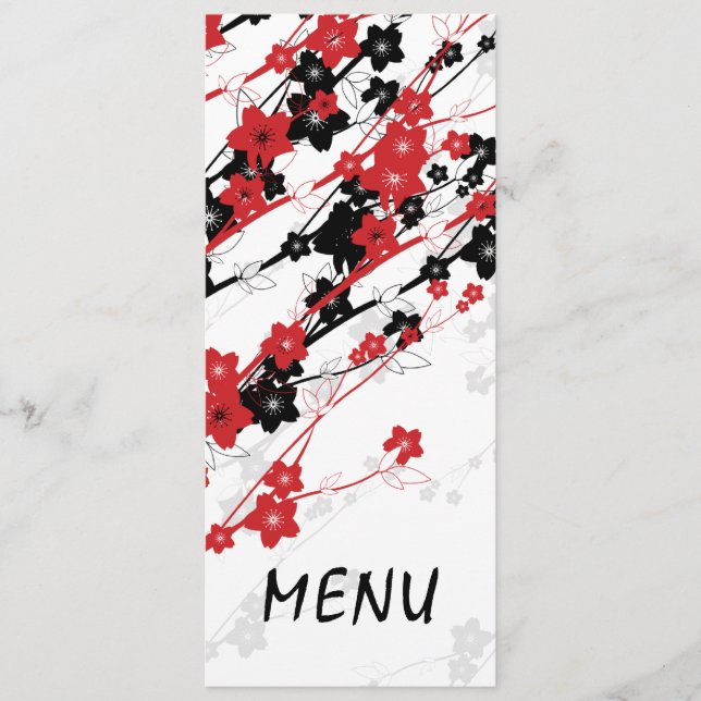 Elegantes Hochzeitsmenü Japanische Blume Rot Menükarte (Vorderseite)