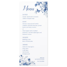 Elegantes Hochzeitsmenü mit delikaten blauen Blume