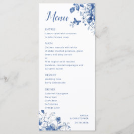 Elegantes Hochzeitsmenü mit delikaten blauen Blume Menükarte