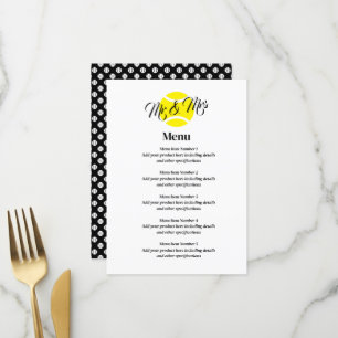 Elegantes Hochzeitsmenü mit Logo für Yello-Tennisb Menükarte