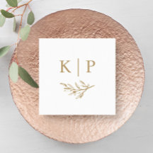 Elegantes Hochzeitsmonogramm mit grünen Blättern