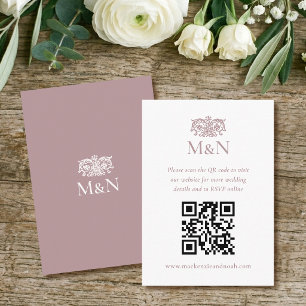 Elegantes Hochzeitsmonogramm mit QR-Code zum RSVP Begleitkarte
