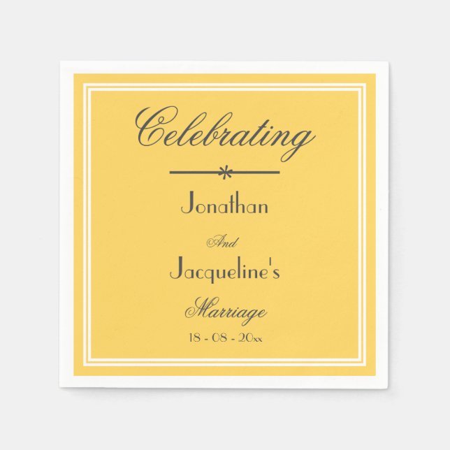 Elegantes Hochzeitsnamensschrift Chic Yellow Paper Serviette (Vorderseite)