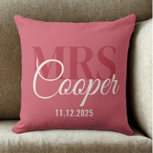 Elegantes Hochzeitspaar Name Rot Elfenbeinfarben Kissen
