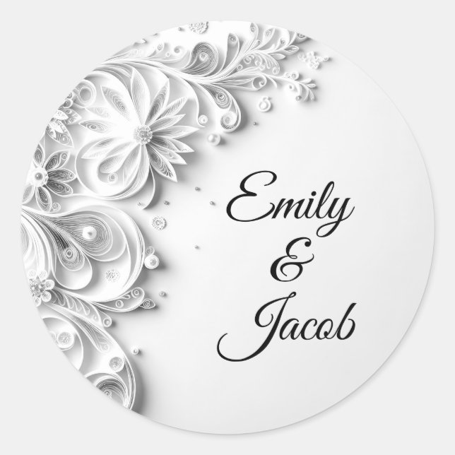 Elegantes Hochzeitspapier-Quilling-Design Runder Aufkleber (Vorderseite)