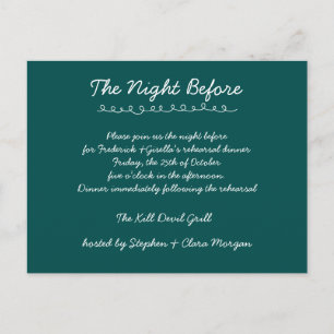 Elegantes Hochzeitsprobe-Dinner mit handgeschriebe Postkarte