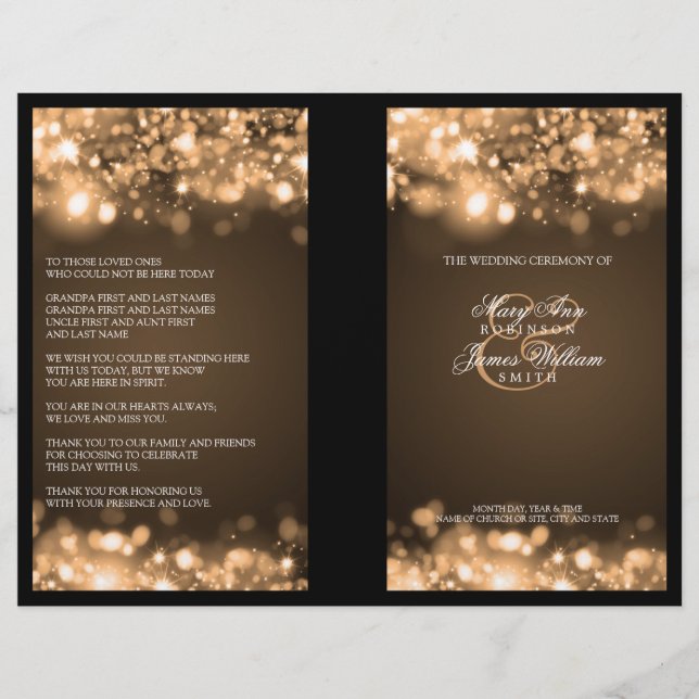 Elegantes Hochzeitsprogramm Blitze Gold (Vorderseite)