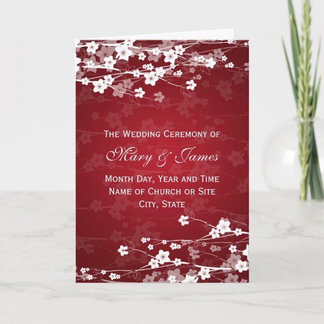 Elegantes Hochzeitsprogramm Cherry Blossom Red Programm (Vorderseite)