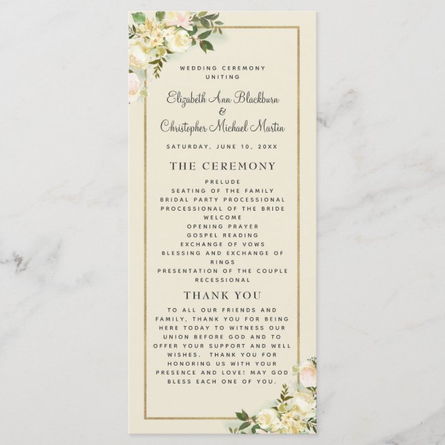 Elegantes Hochzeitsprogramm Chic Watercolor Programm (Vorderseite)