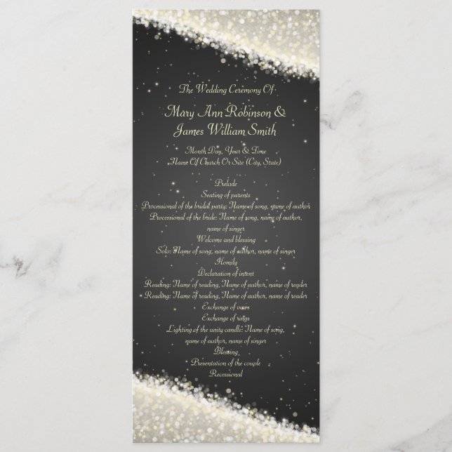 Elegantes Hochzeitsprogramm Dazzling Glitzern Blac Programm (Vorderseite)