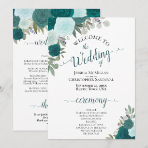 Elegantes Hochzeitsprogramm für Aquamarine und Aqu Einladung