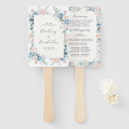 Elegantes Hochzeitsprogramm für blaue Flora Fächer