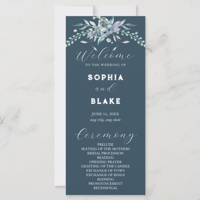 Elegantes Hochzeitsprogramm für Blauer und Grüne B (Vorderseite)