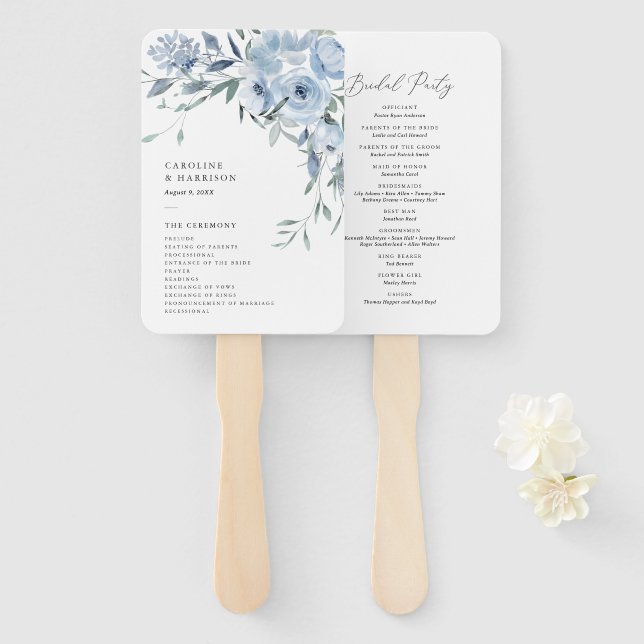Elegantes Hochzeitsprogramm für Blütenblume Fächer (Vorne und Hinten)