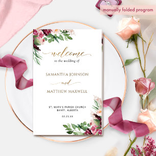 Elegantes Hochzeitsprogramm für Burgund Blush Pink