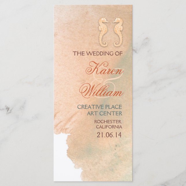 Elegantes Hochzeitsprogramm für den Strand Programm (Vorderseite)